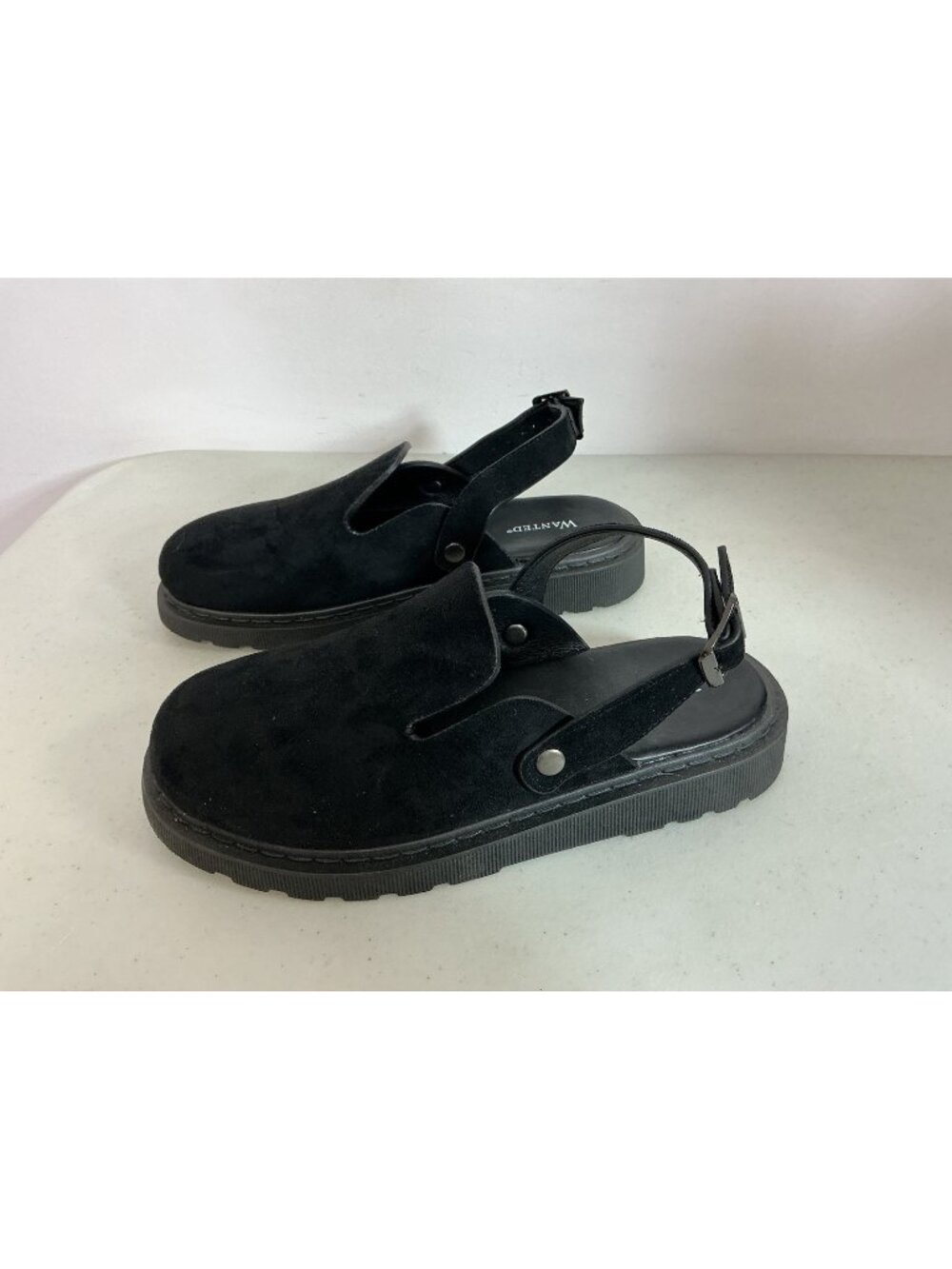 Wanted Clog Mules Black Suede Chunky Platform Shoes Womens 9